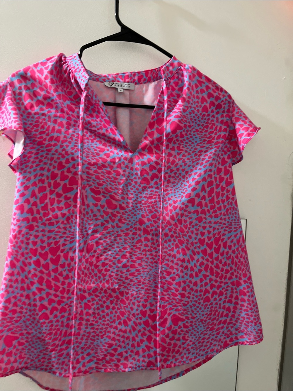 Pink & Light Blue Printed V-Neck Flutter Sleeve Blouse